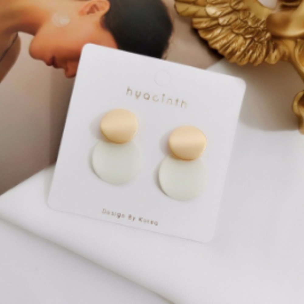 Gold Sterling Silver Post Drop Earrings White